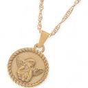  Gold Tone Angel Medallion Pendant Necklace with Twisted Rope Chain