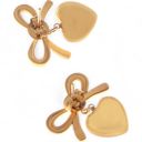  Bow Dangle Heart Drop Earrings Gold Tone Playful Love Design