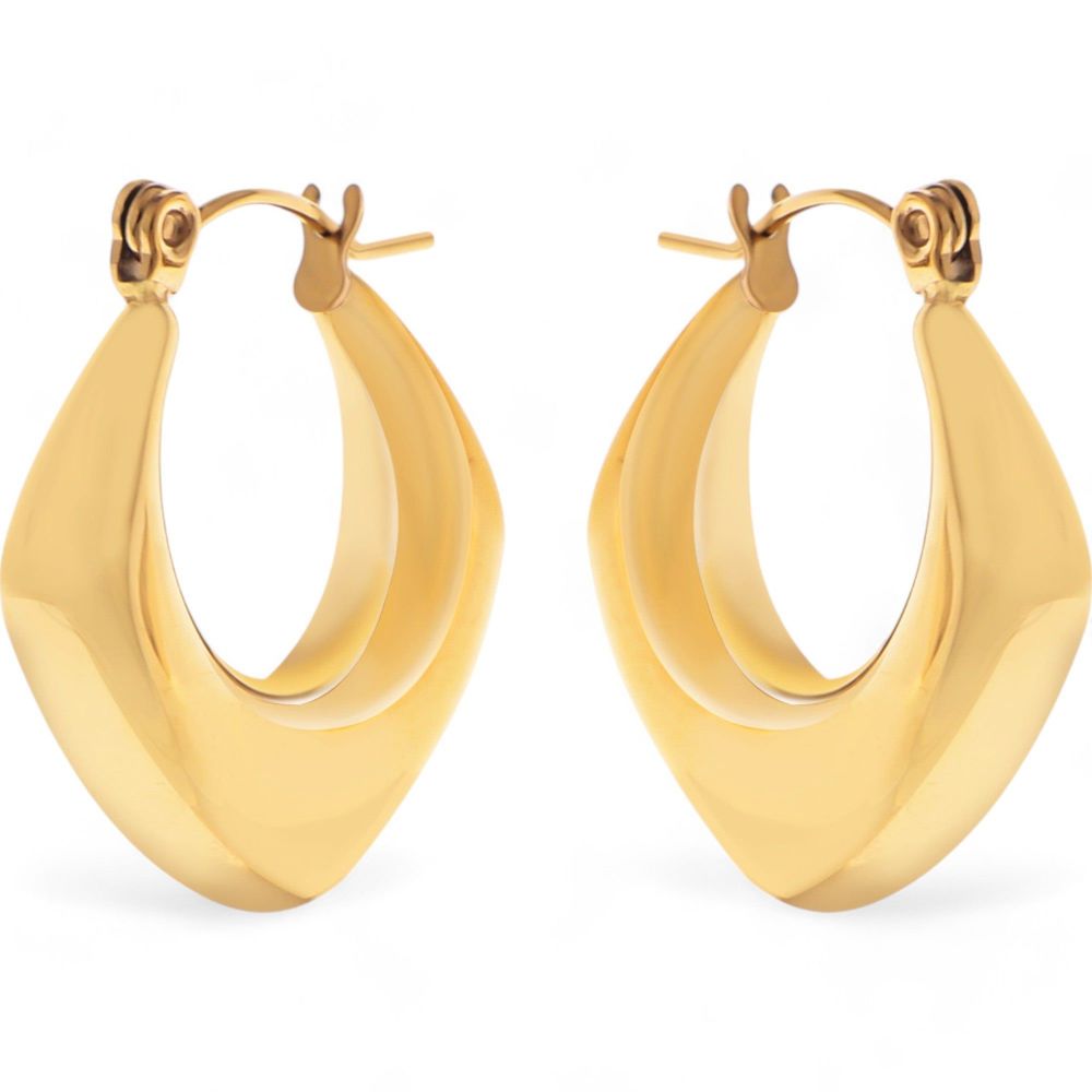 Gold Tone Hoop Earrings with Sculptural Modern Geometric Design