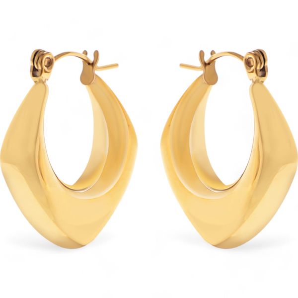 Gold Tone Hoop Earrings with Sculptural Modern Geometric Design