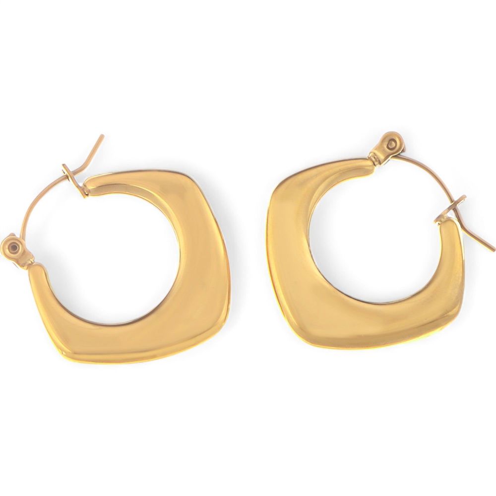 Gold Tone Hoop Earrings with Sculptural Modern Geometric Design