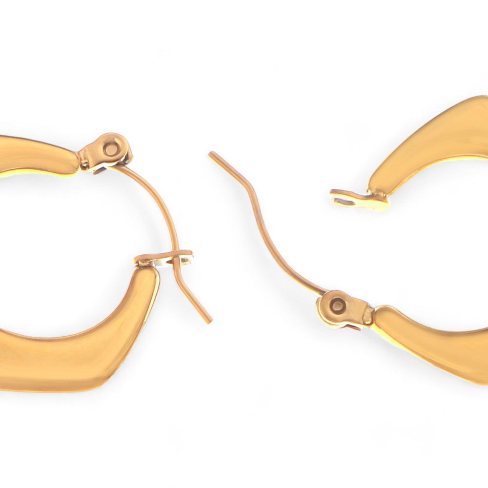 Gold Tone Hoop Earrings with Sculptural Modern Geometric Design