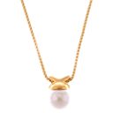  Gold Tone Pendant Necklace with Faux Pearl Drop and X Charm - Gold