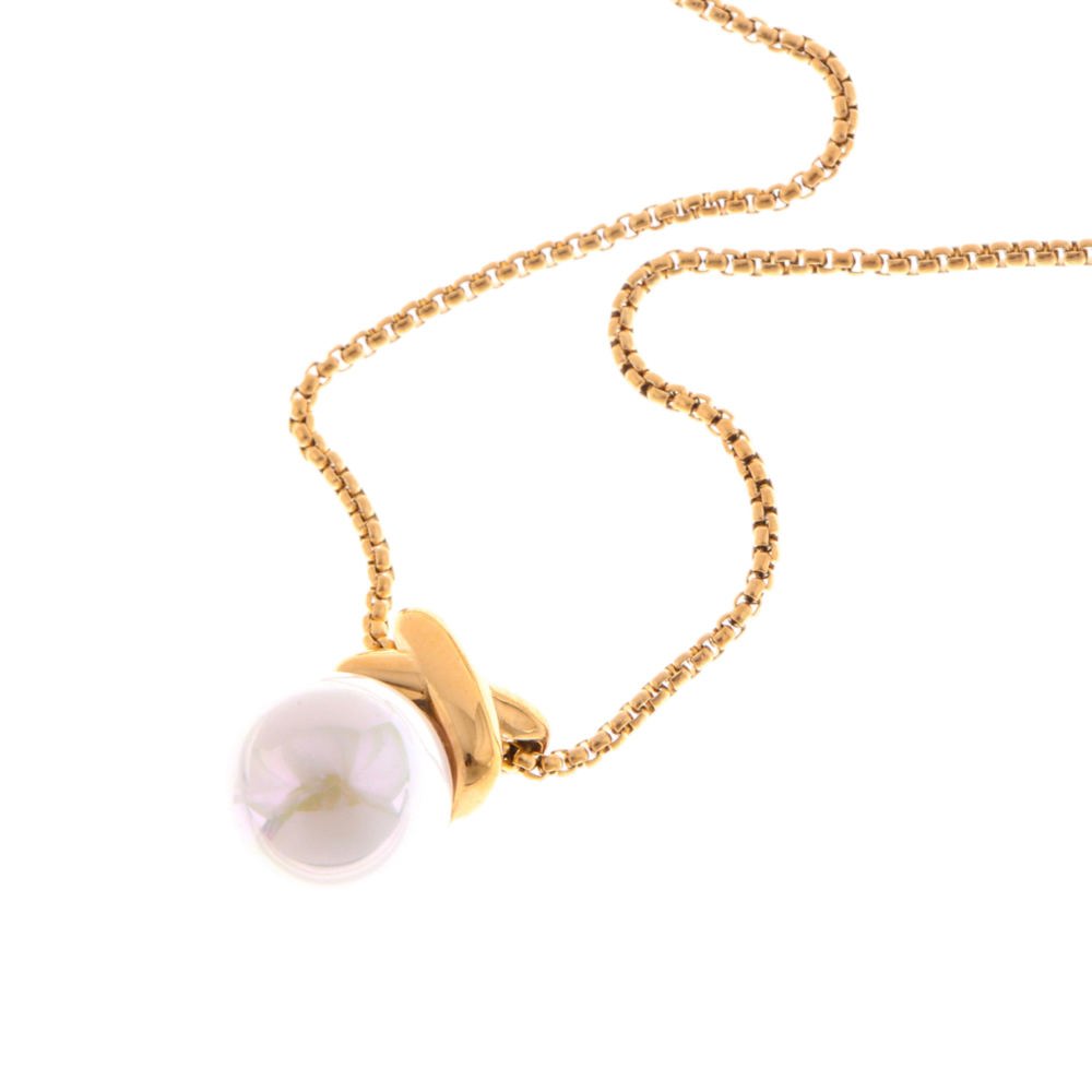 Gold Tone Pendant Necklace with Faux Pearl Drop and X Charm - Gold