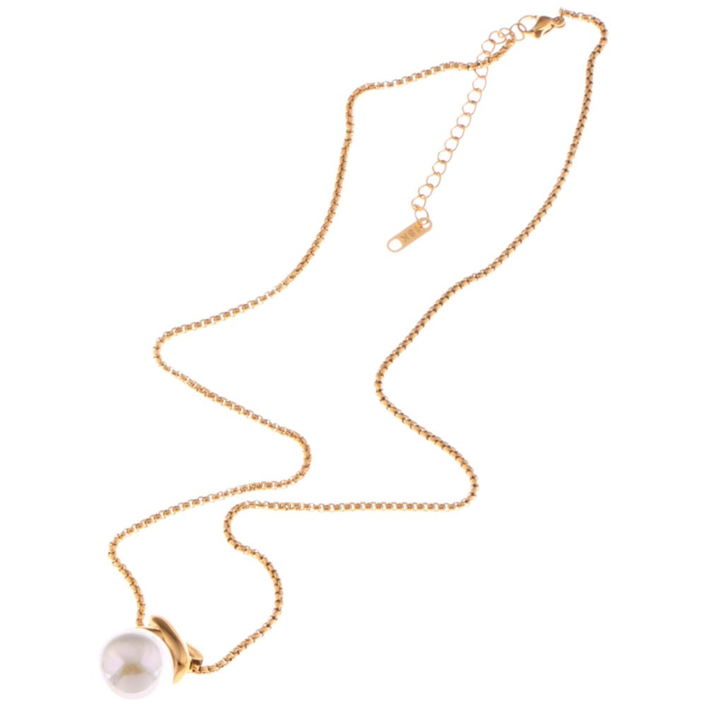 Gold Tone Pendant Necklace with Faux Pearl Drop and X Charm - Gold