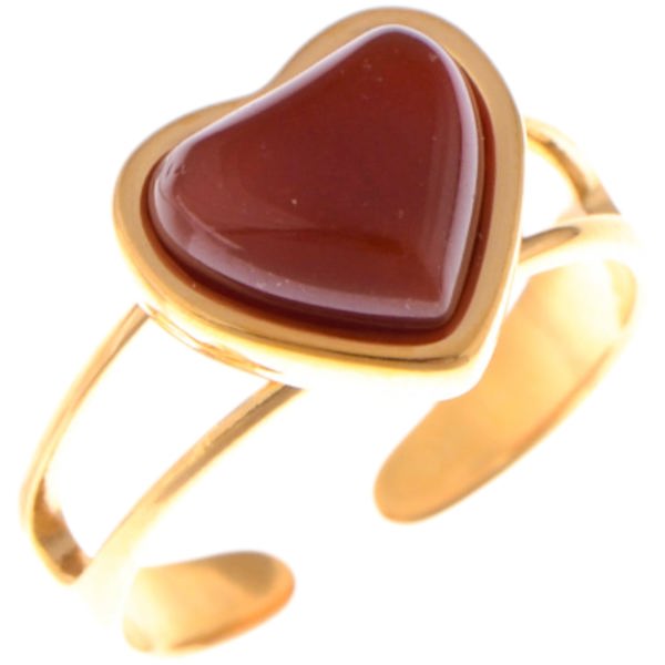 Gold Tone Heart Ring with Red Gemstone Accent