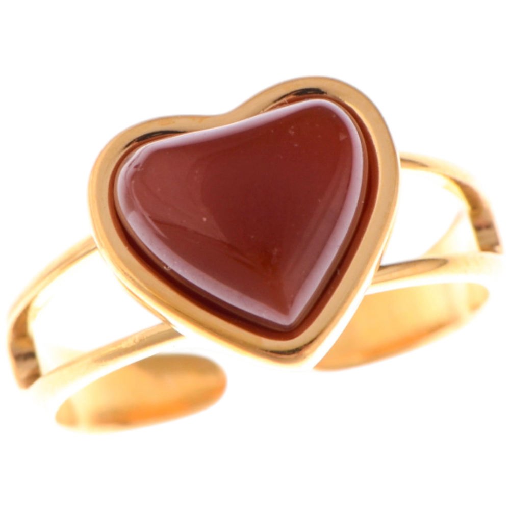 Gold Tone Heart Ring with Red Gemstone Accent