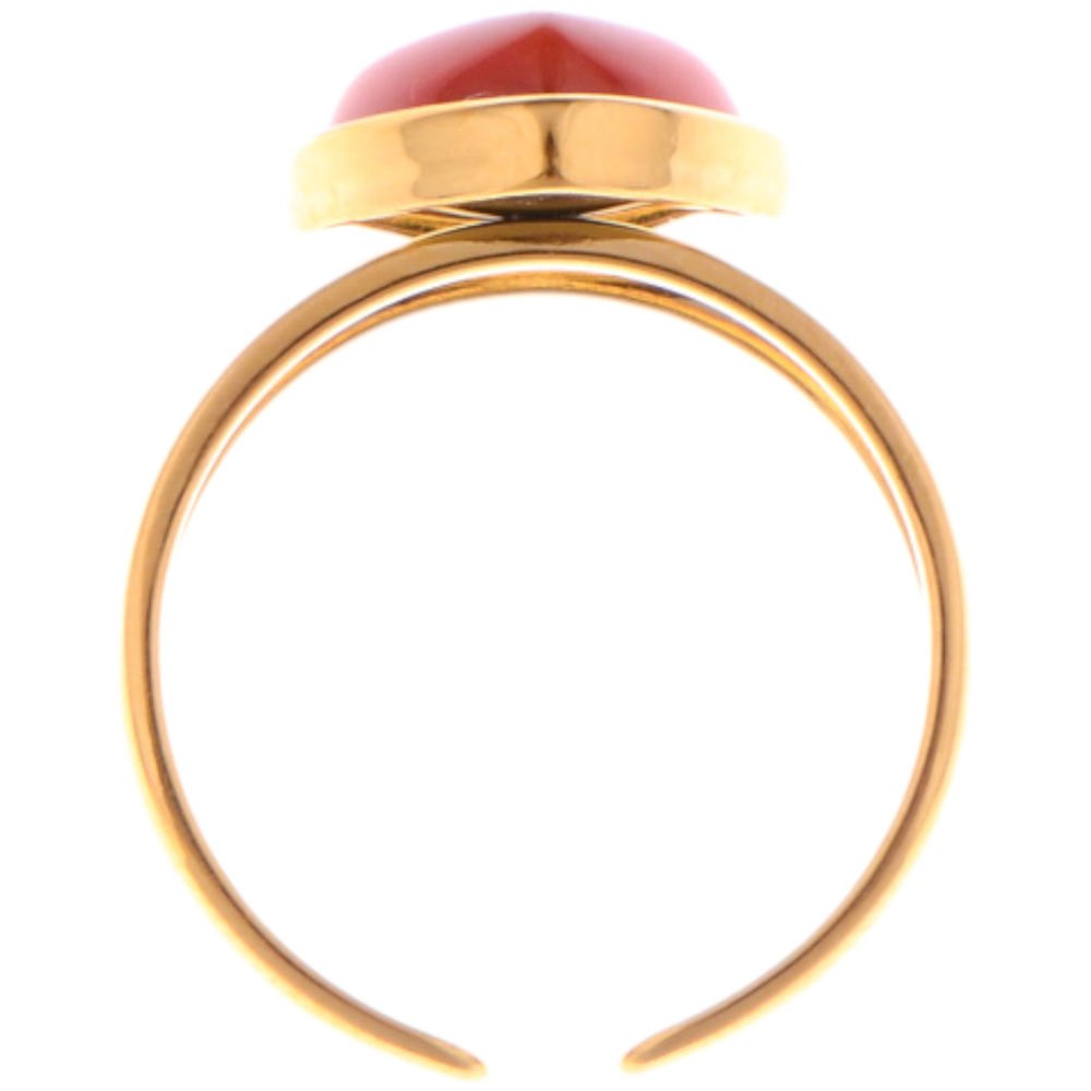 Gold Tone Heart Ring with Red Gemstone Accent