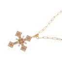 Gold Gold Tone Cross Necklace with Rhinestone Detailing