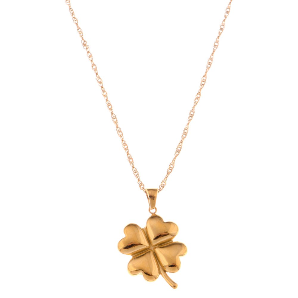 Gold Tone Four-Leaf Clover Pendant Necklace with Delicate Chain