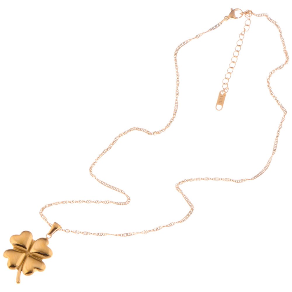 Gold Tone Four-Leaf Clover Pendant Necklace with Delicate Chain