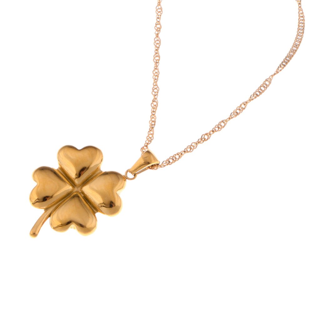 Gold Tone Four-Leaf Clover Pendant Necklace with Delicate Chain