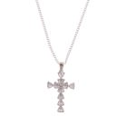  Silver Tone Cross Pendant Necklace with Heart-Shaped Gemstone Accents