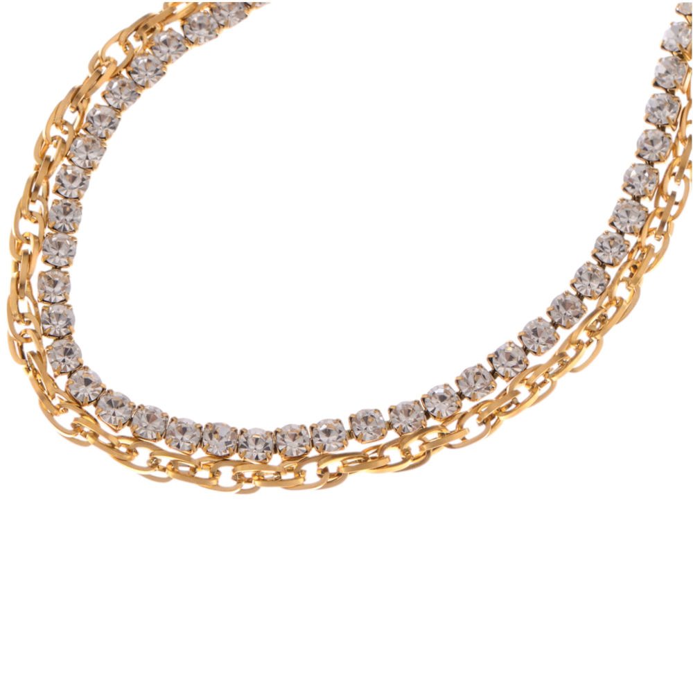 Dual Chain Rhinestone Bracelet with Gold Tone Finish