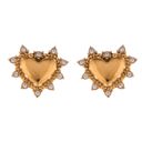  Gold Tone Heart Stud Earrings with Rhinestone Accents