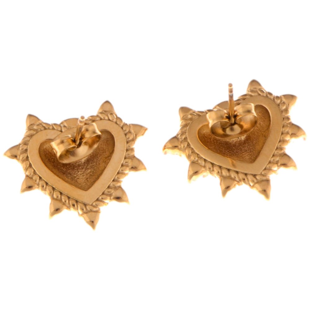 Gold Tone Heart Stud Earrings with Rhinestone Accents