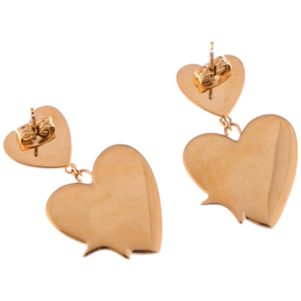 Gold Tone Heart Dangle Earrings with Silver Star Accents