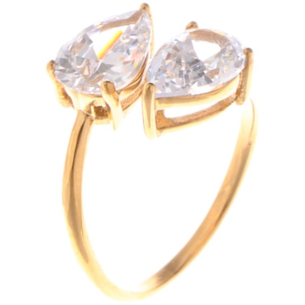 Gold Tone Double Teardrop Cubic Zirconia Open Ring