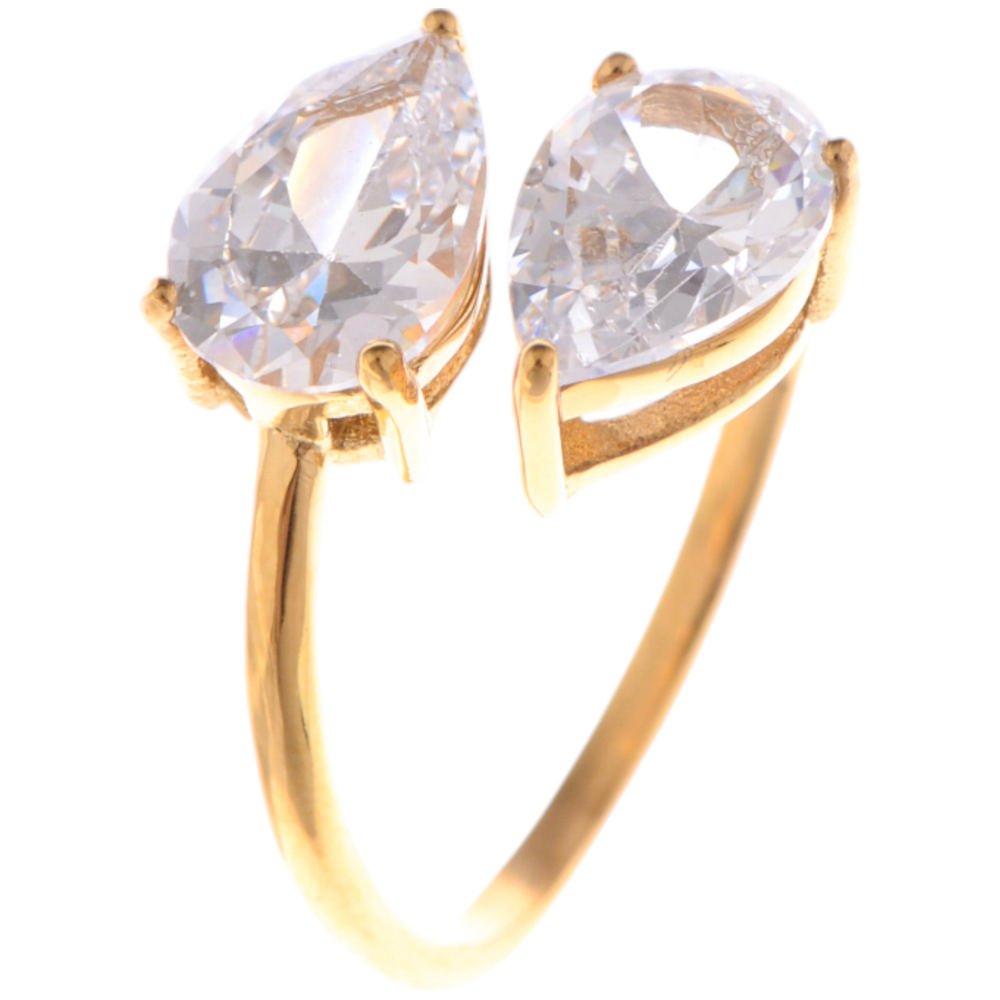 Gold Tone Double Teardrop Cubic Zirconia Open Ring