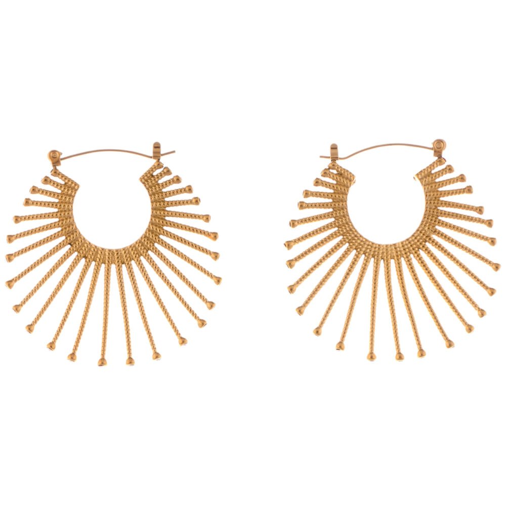 Gold Fan Hoop Earrings with Intricate Textured Detailing