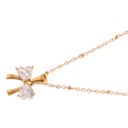 Gold Silver Bow Pendant Necklace with Pink Gemstone Accents