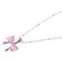 Silver Silver Bow Pendant Necklace with Pink Gemstone Accents