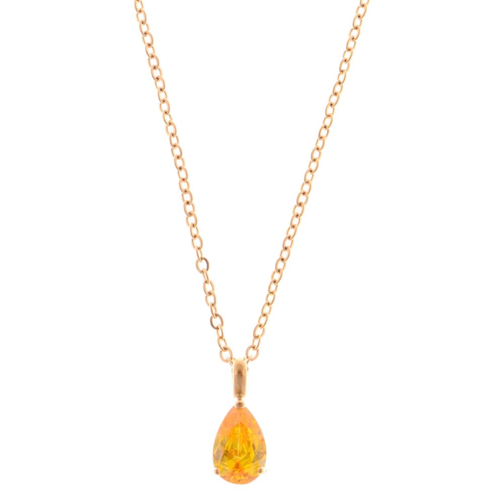 Gold Teardrop Pendant Necklace with Yellow Gemstone