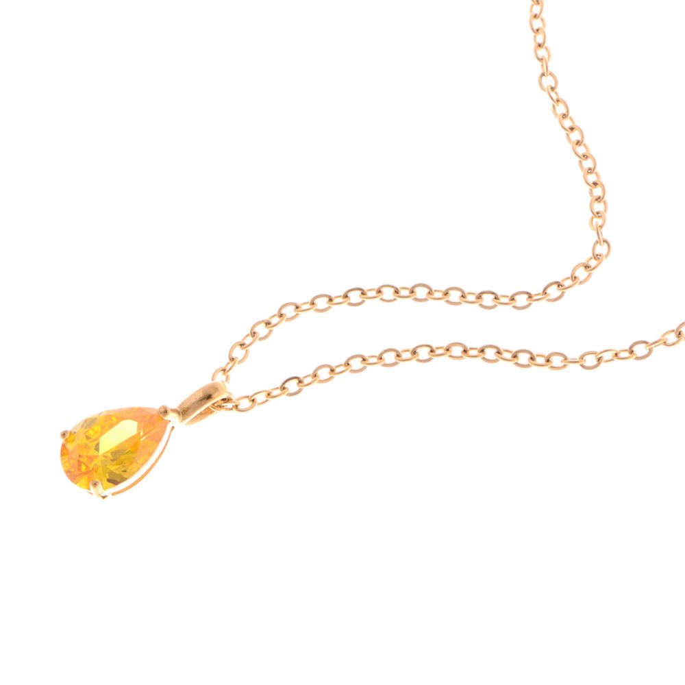 Gold Teardrop Pendant Necklace with Yellow Gemstone