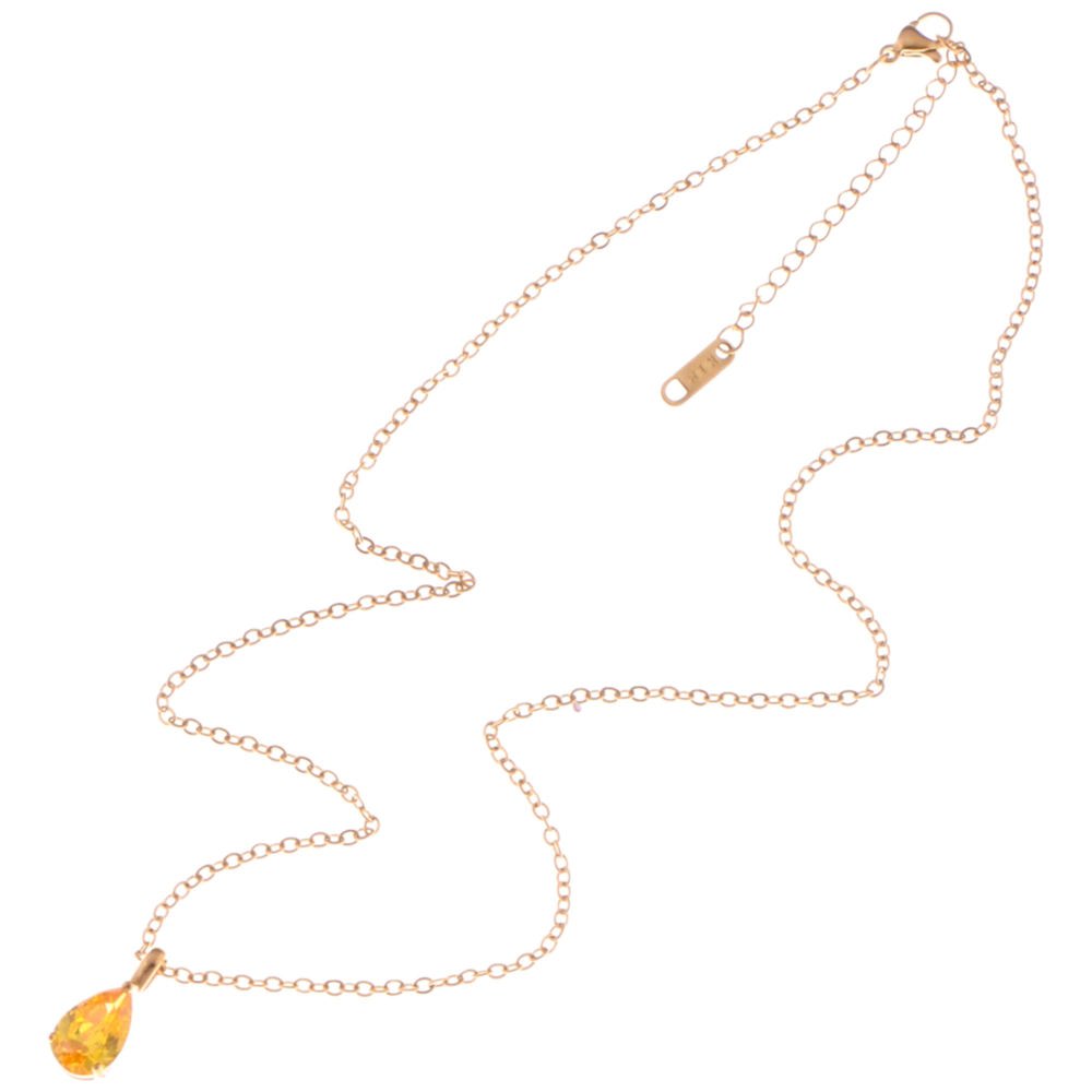 Gold Teardrop Pendant Necklace with Yellow Gemstone