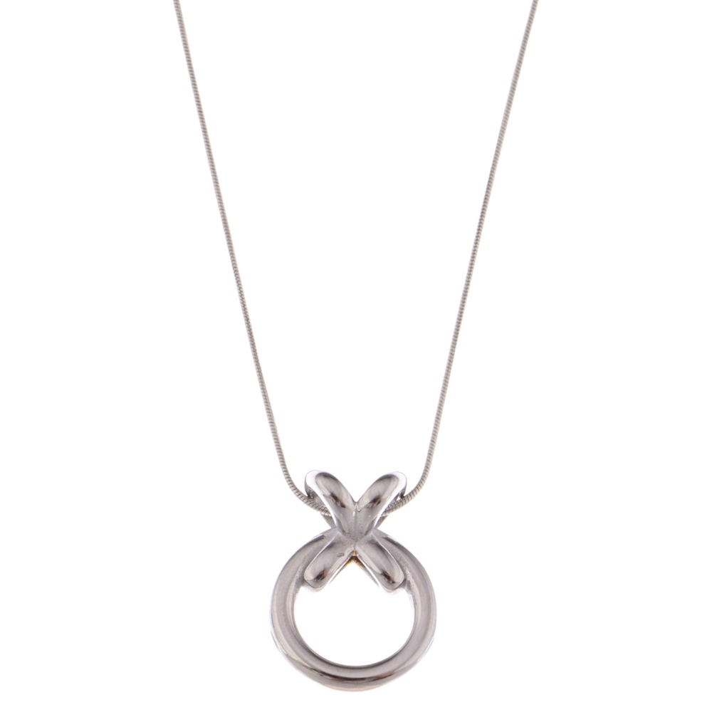 Two-Tone Circle and Cross Pendant Necklace with Snake Chain - Silver