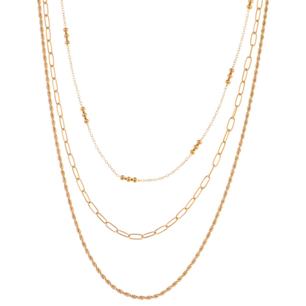 Layered Chain Necklace with Textured and Beaded Details