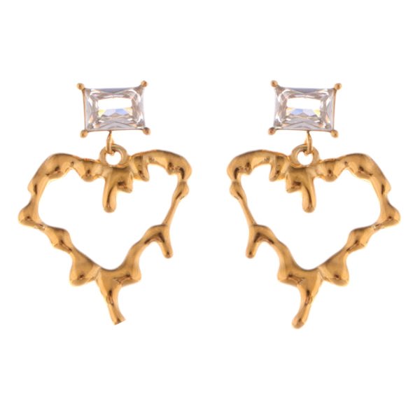 Gold-Plated Heart Drop Earrings with Crystal Stud Accents - Gold