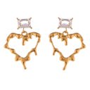  Gold-Plated Heart Drop Earrings with Crystal Stud Accents - Gold