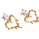 Gold Gold-Plated Heart Drop Earrings with Crystal Stud Accents - Gold