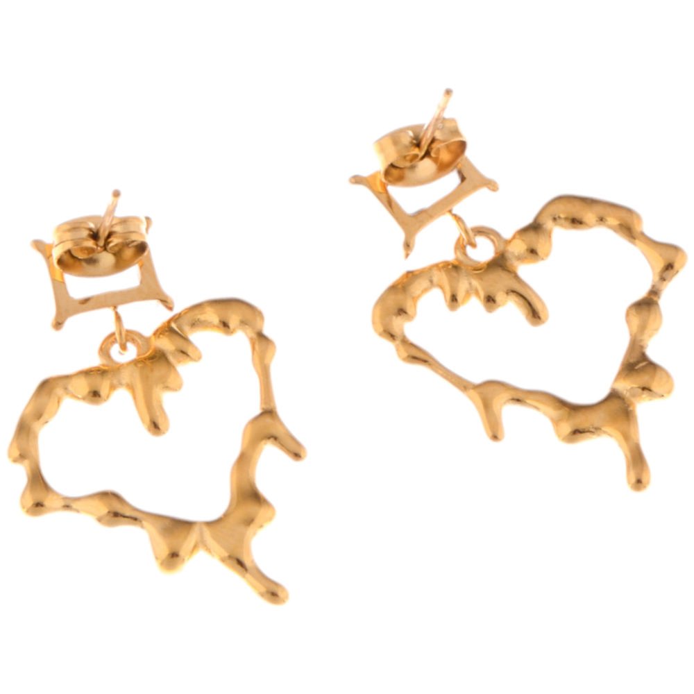 Gold-Plated Heart Drop Earrings with Crystal Stud Accents - Gold