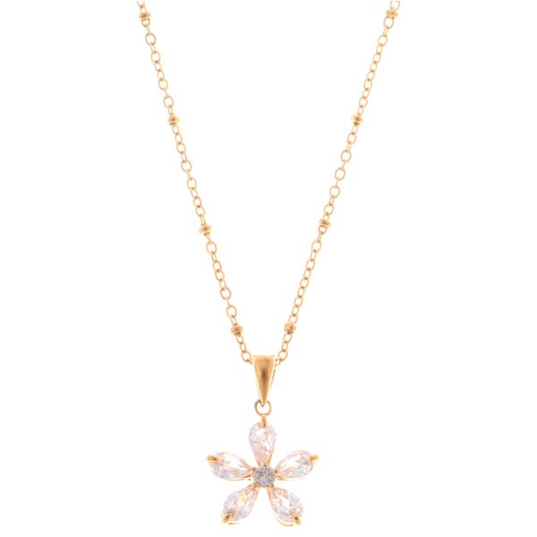 Gold-Tone Flower Pendant Necklace with Crystal Petal Accents