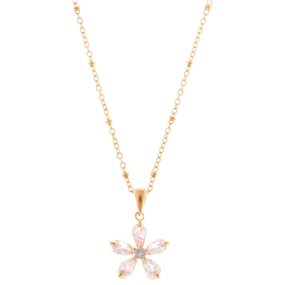 Gold-Tone Flower Pendant Necklace with Crystal Petal Accents