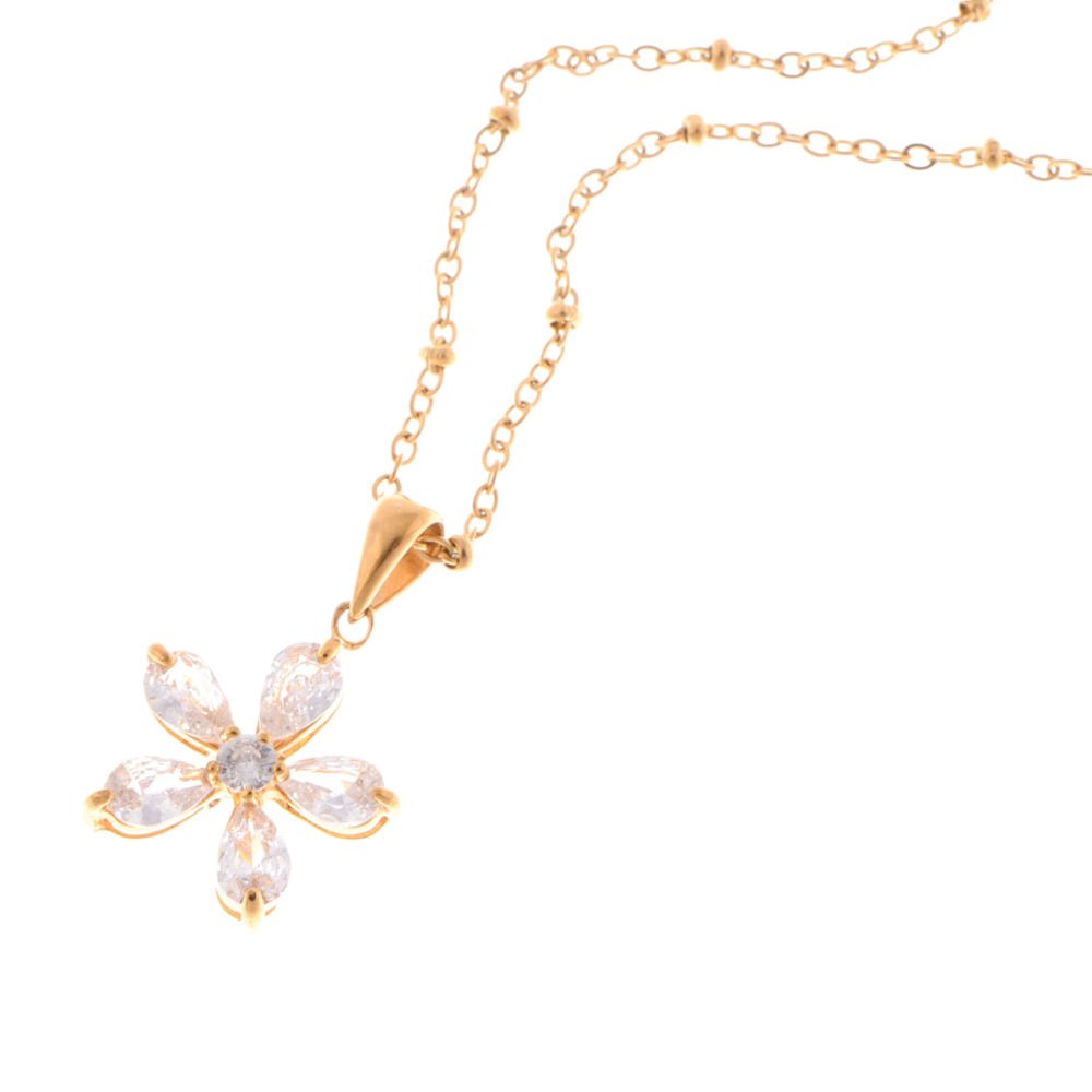 Gold-Tone Flower Pendant Necklace with Crystal Petal Accents