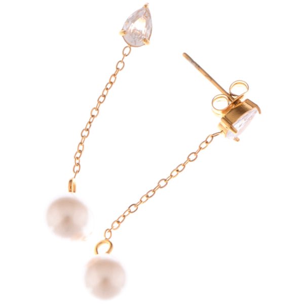 Teardrop Crystal and Pearl Dangle Earrings with Delicate Chain