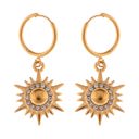  Gold Tone Sunburst Dangle Earrings with Rhinestone Accents