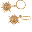 Gold Gold Tone Sunburst Dangle Earrings with Rhinestone Accents