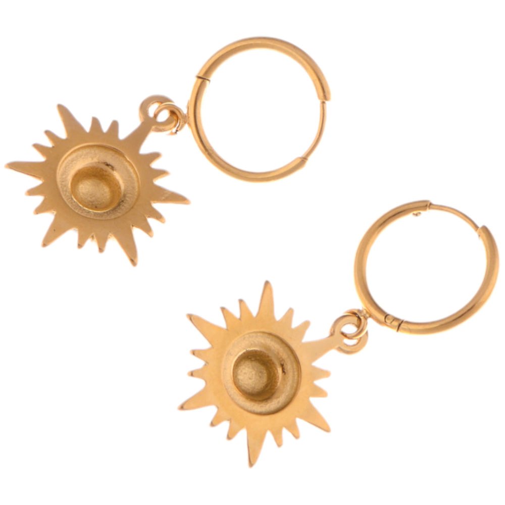 Gold Tone Sunburst Dangle Earrings with Rhinestone Accents