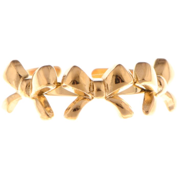 Gold Tone Bow Design Adjustable Ring with Triple Bow Accents