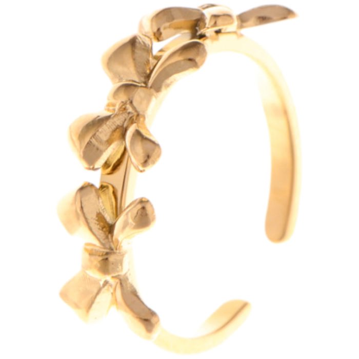 Gold Tone Bow Design Adjustable Ring with Triple Bow Accents