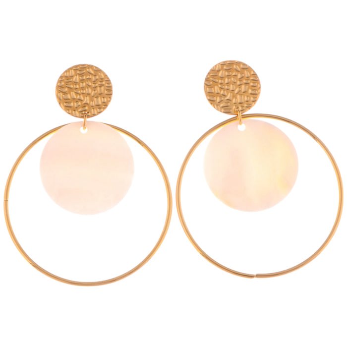 Gold Tone Textured Stud Earrings with Hoop and Disc Detail