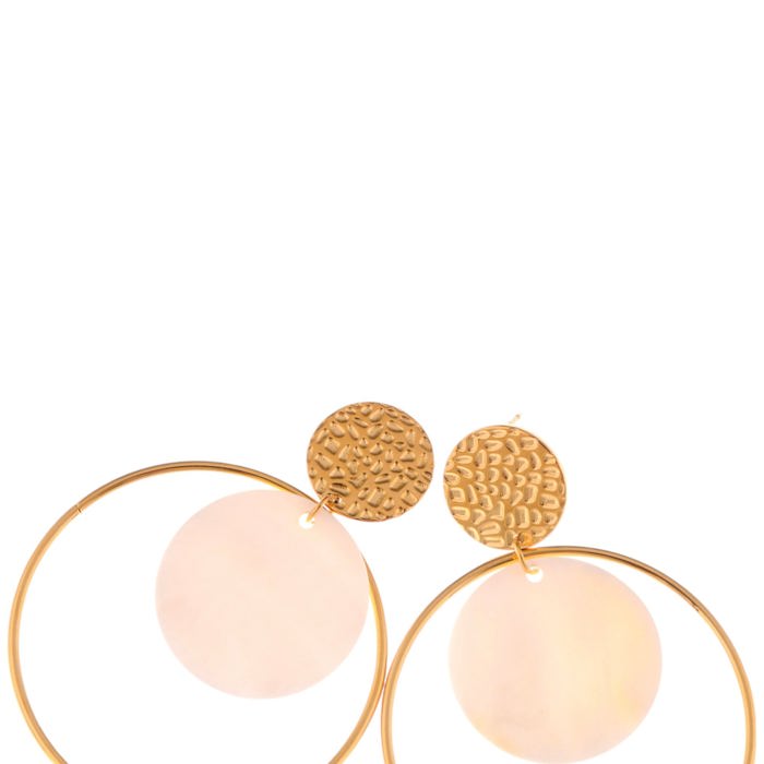 Gold Tone Textured Stud Earrings with Hoop and Disc Detail