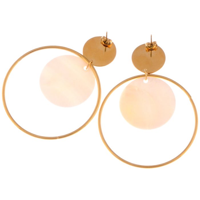 Gold Tone Textured Stud Earrings with Hoop and Disc Detail