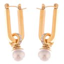  Gold Tone Geometric Drop Earrings with Pearl and Rhinestone Accent