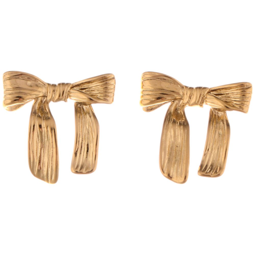 Gold Tone Textured Bow Stud Earrings for a Delicate Touch