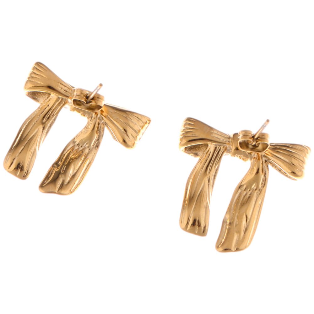 Gold Tone Textured Bow Stud Earrings for a Delicate Touch